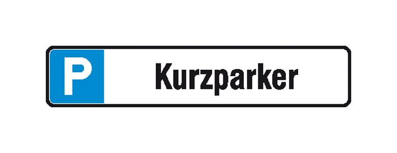 Parkplatzschild - Symbol: P - Text: Kurzparker