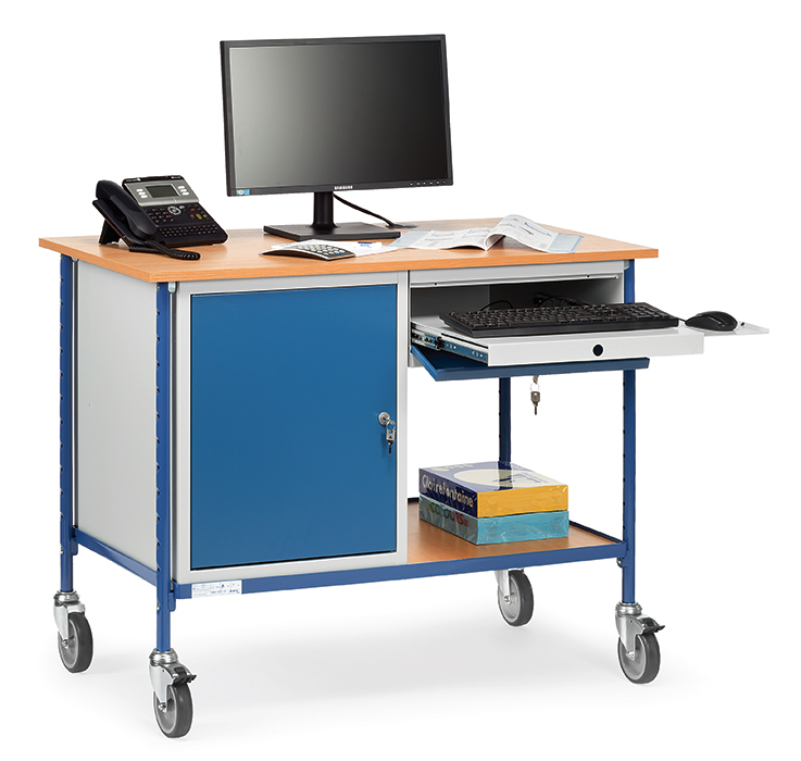 Rolltisch mit Stahlschrank und Tastatur-Schublade - Tragkraft 150 kg