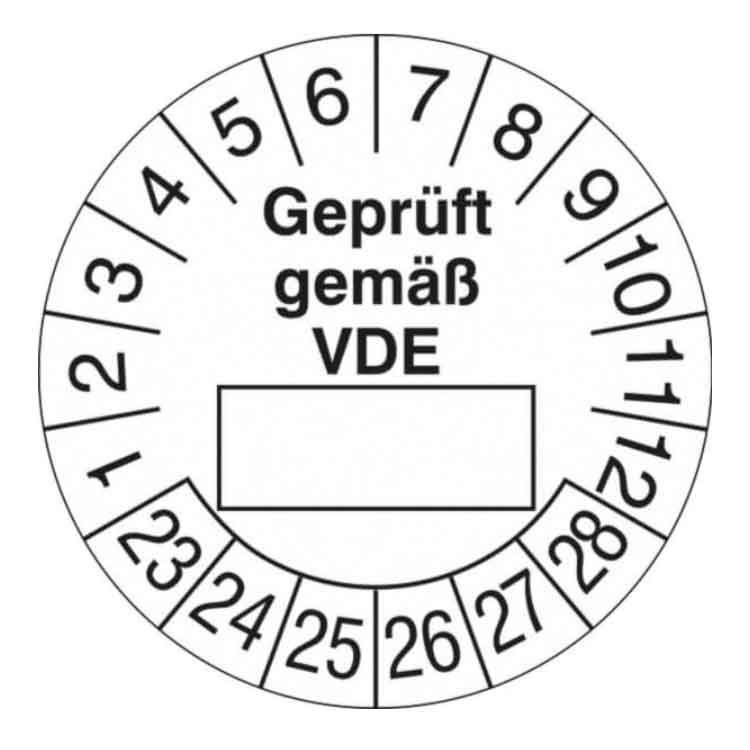 Prüfplakette Geprüft gemäß VDE - in Weiss