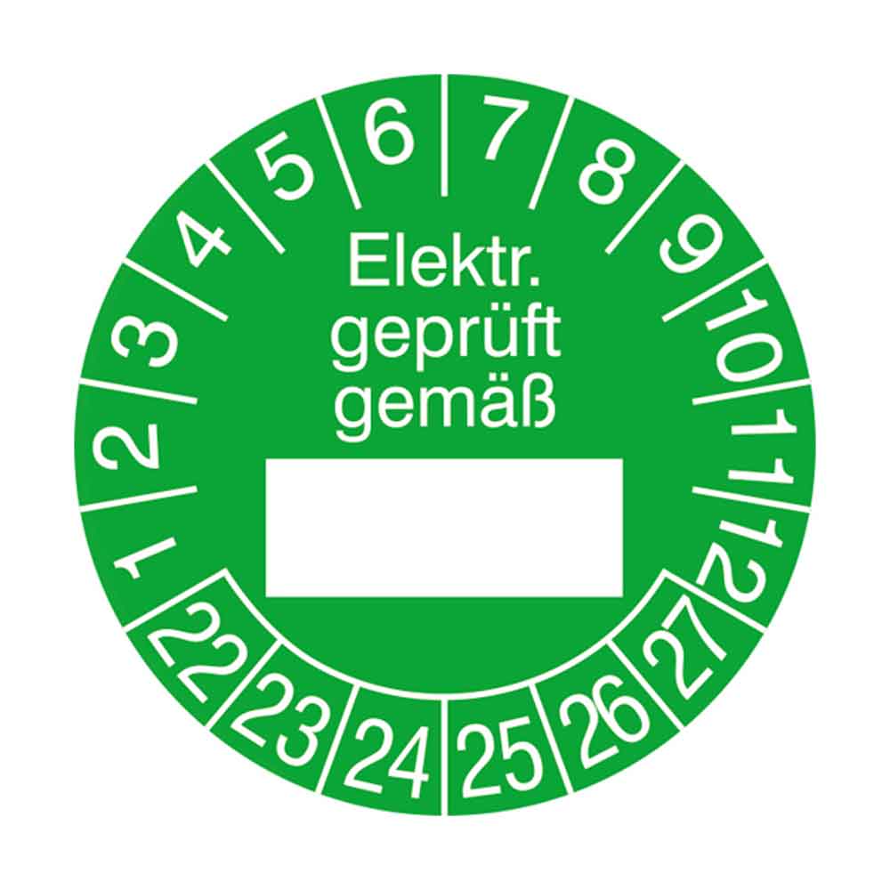 Prüfplakette auf Bogen - Elektr. geprüft gemäß