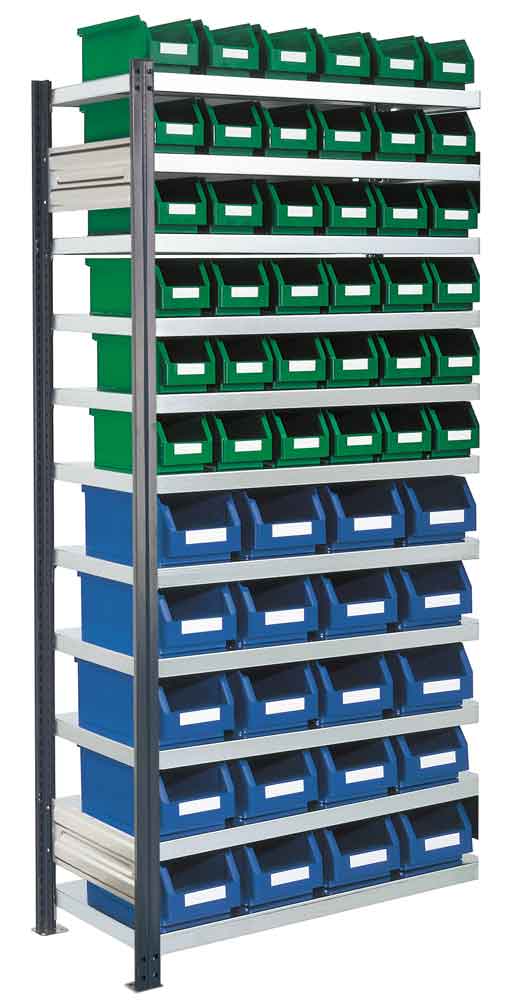 RasterPlan® - Steckregal Modell 14 - komplett mit Lagersichtkästen - Grund- und Anbaufeld