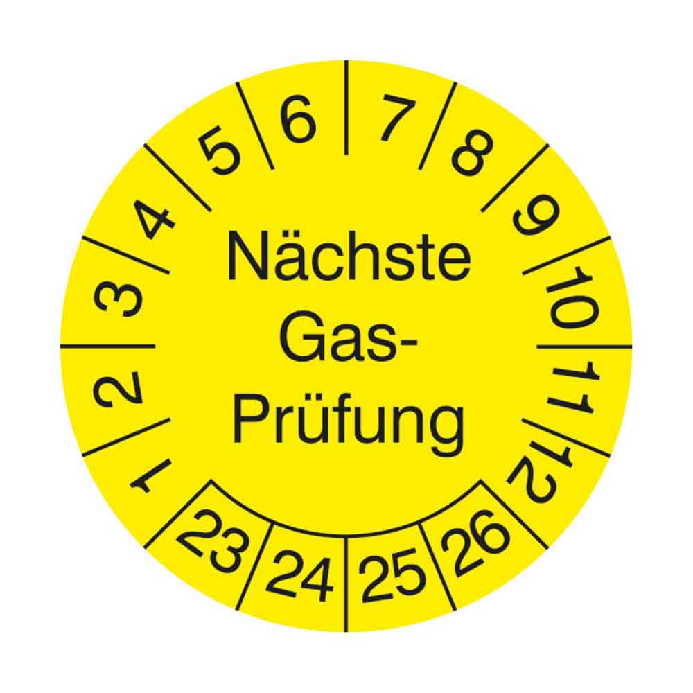 Prüfplakette auf Bogen - Nächste Gasprüfung