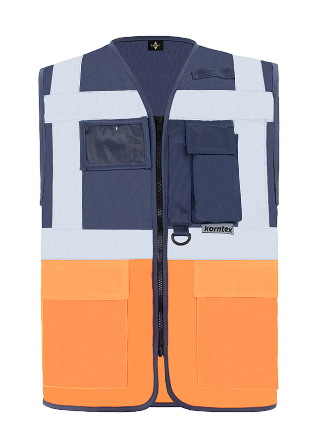 Korntex® Warnweste „Berlin“ - Multifunktional mit Taschen - Waldgrün/Signal-Gelb - XXL