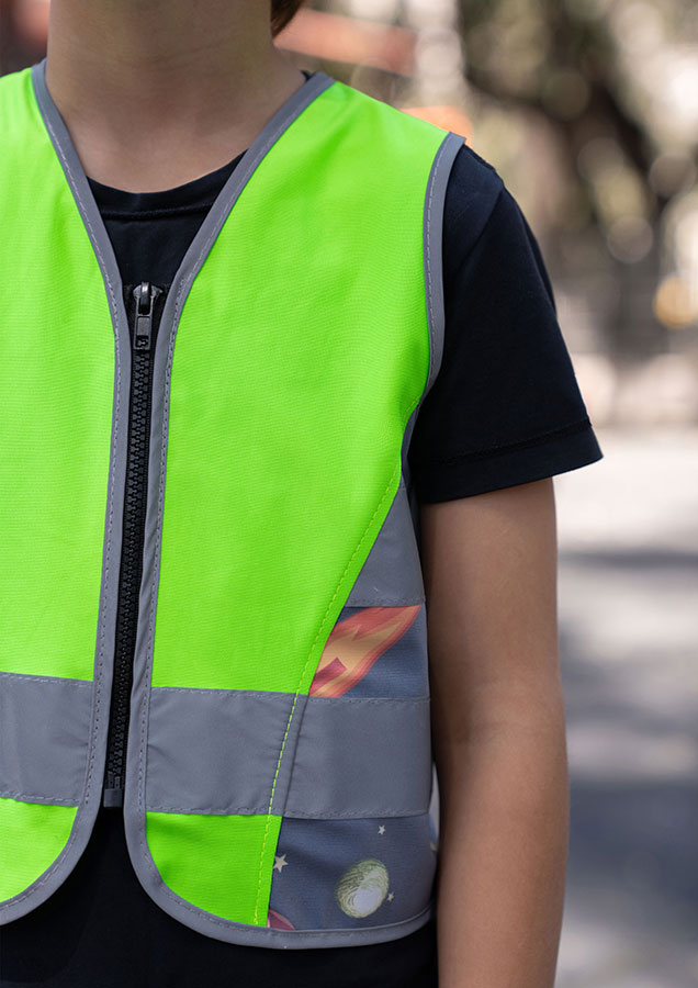 Korntex® Kinder Warnweste Action „Working Heroes“ - CO2 Neutral - Blau/Traktor - XS