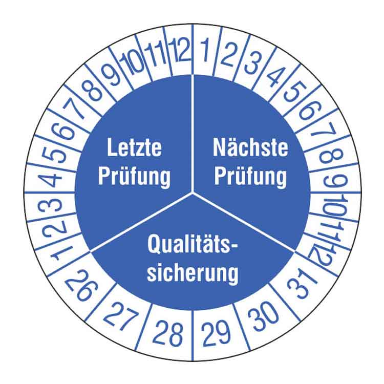 Prüfplakette - Letzte Prüfung / Nächste Prüfung / Qualitätssicherung - Weiss/Blau