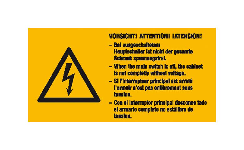 Warn-Kombischild - Vorsicht! Bei ausgeschaltetem Hauptschalter ist nicht ... Mehrsprachig