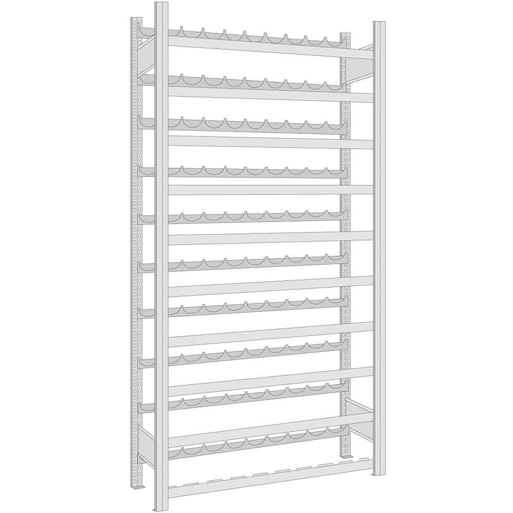 BERT-Flaschenregal - Grundfeld - H 2000 x B 1005 x T 300 mm - 10 Lagerebenen - Fachlast 35 kg