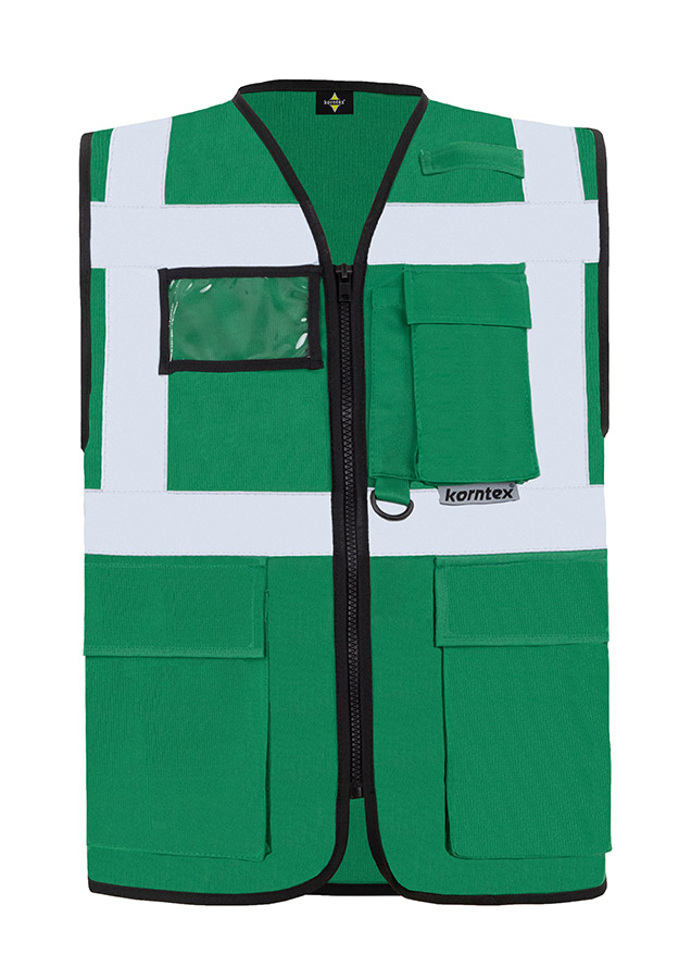 Korntex® Warnweste „Berlin“ - Multifunktional mit Taschen - Waldgrün/Signal-Gelb - XXL