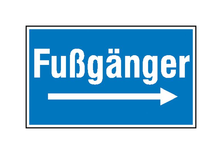 Hinweisschild zur Baustellenkennzeichnung - Text: Fußgänger - Symbol: Richtungspfeil nach links oder rechts