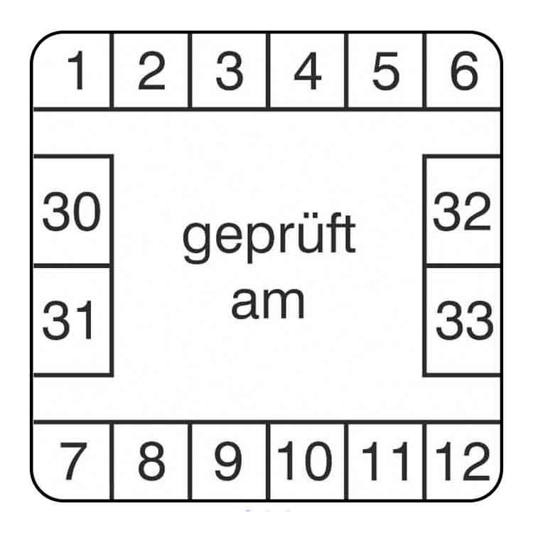 Prüfplakette - geprüft am ... - Dokumentenfolie - Weiss/Schwarz rechteckig