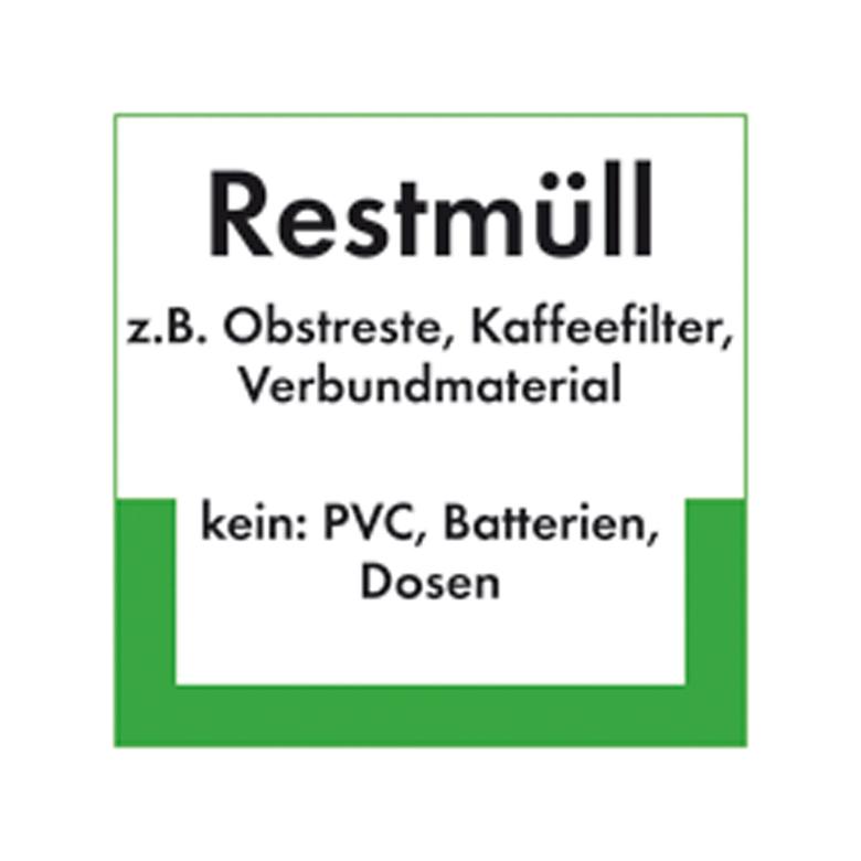 Abfallkennzeichnung - Textschild - Restmüll z.B. Obstreste, Kaffeefilter ...