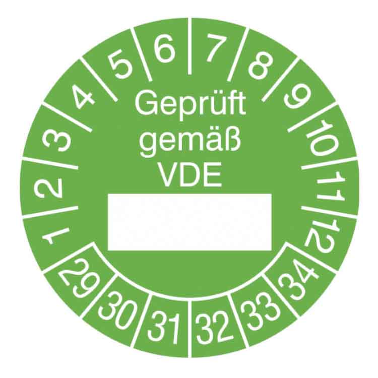 Prüfplakette Geprüft gemäß VDE - in Jahresfarbe