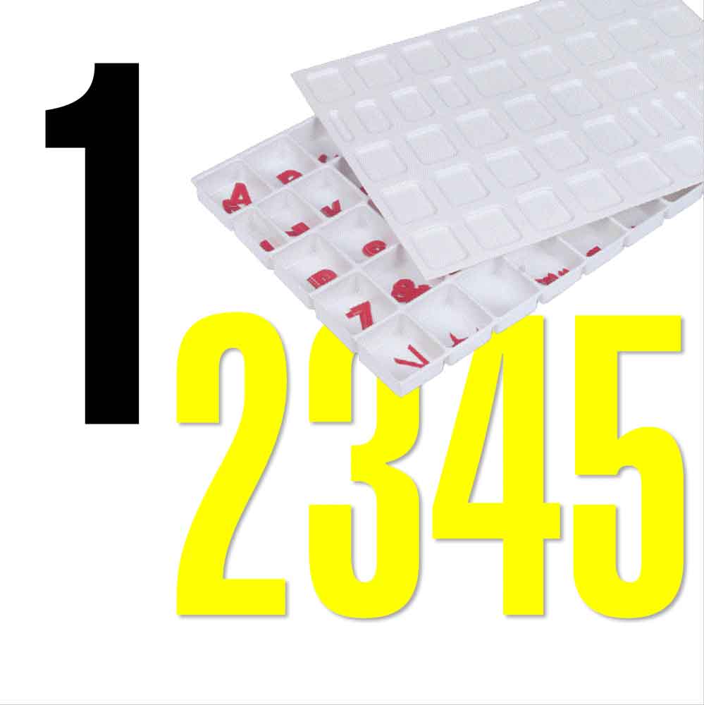 Sortiment Ziffern 0-9 - Folie - Block Schmal - Höhe 20-100 mm - 3 Farben Sortiment Ziffern 0-9 - Folie - Block Schmal - Höhe 20-100 mm - 3 Farben