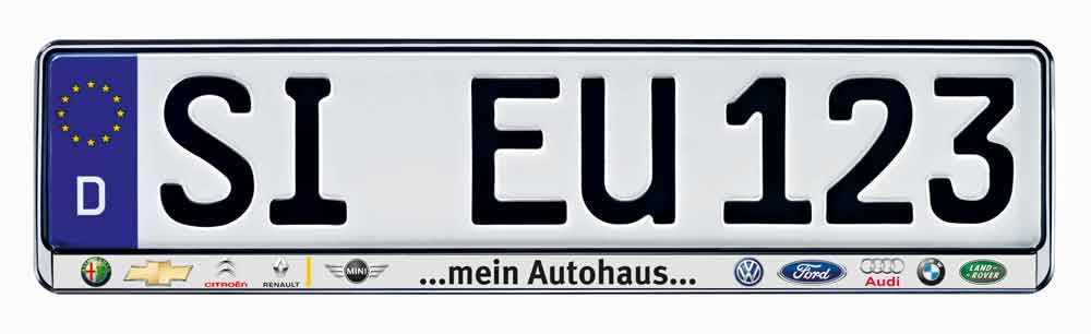 erustar-silber-color-20fb6f Kennzeichenhalter "CHANGE Color DI" - Grundplatte Schwarz mit Oberfläche Silber - Werbeleiste Silber - farbiger Aufdruck