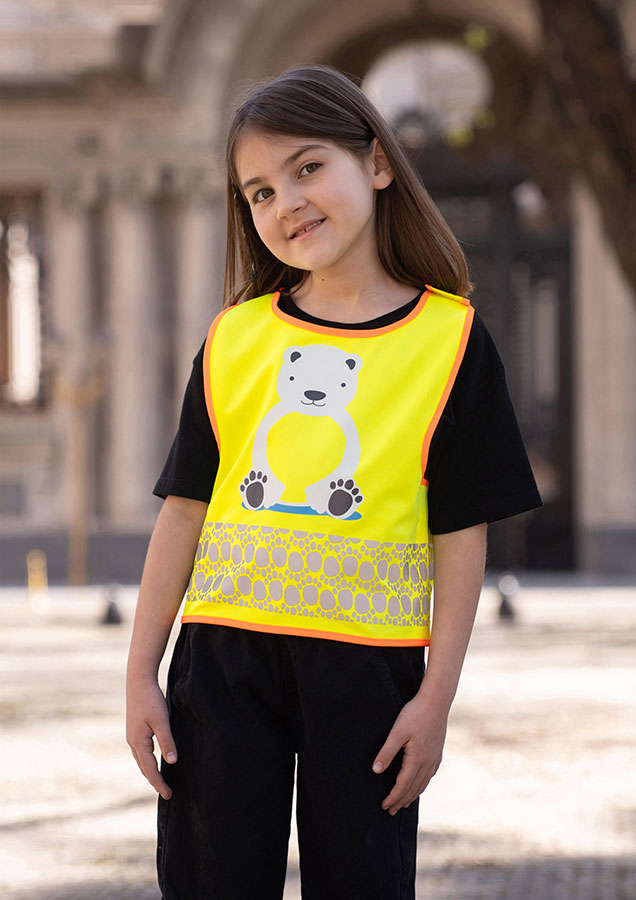Korntex® Kinder Warnweste „Funtastic Wildlife“ - CO2 Neutral - Signal-Gelb/Einhorn - XXS