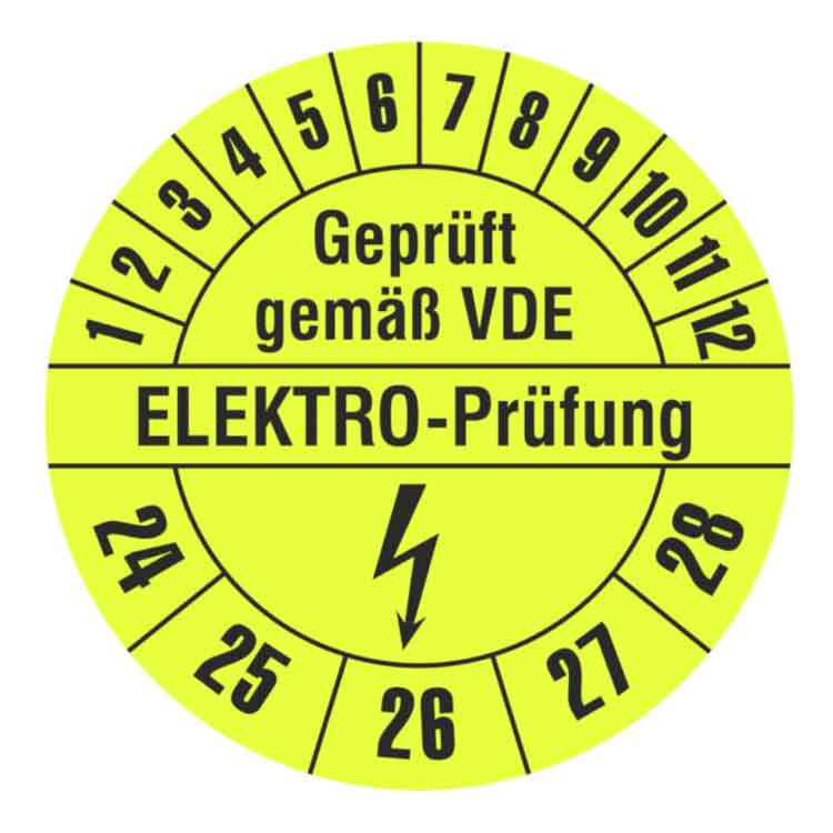 Prüfplakette Geprüft gemäß VDE - ELEKTRO-Prüfung - Gelb/Schwarz