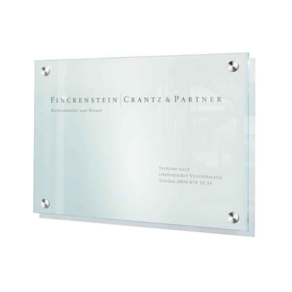 CRISTALLO Infotafel - rahmenlos - aus 2 x 4 mm Einscheiben-Sicherheitsglas - 4 Edelstahlhalter - in 2 Größen CRISTALLO Infotafel - rahmenlos - aus 2 x 4 mm Einscheiben-Sicherheitsglas - 4 Edelstahlhalter - in 2 Größen