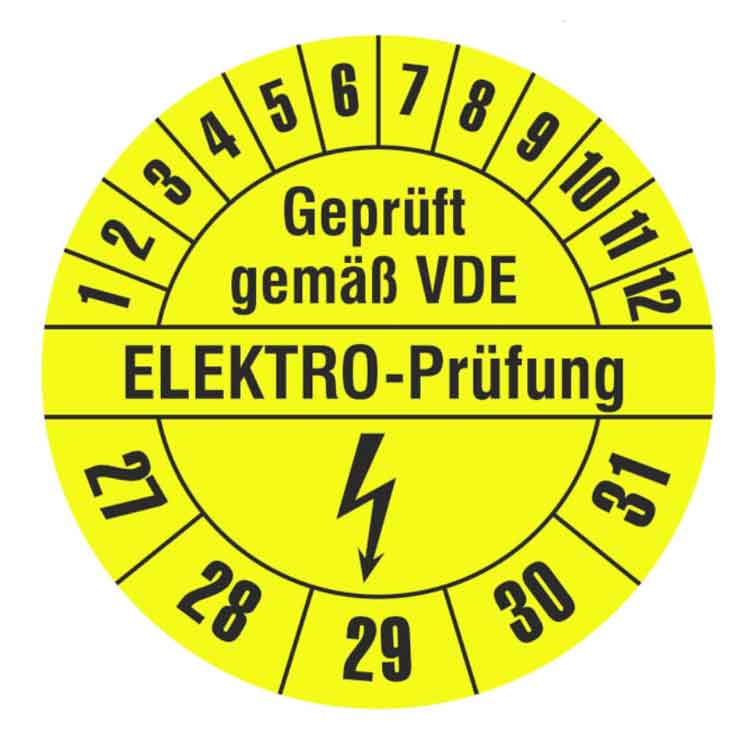 Prüfplakette Geprüft gemäß VDE - ELEKTRO-Prüfung - Gelb/Schwarz