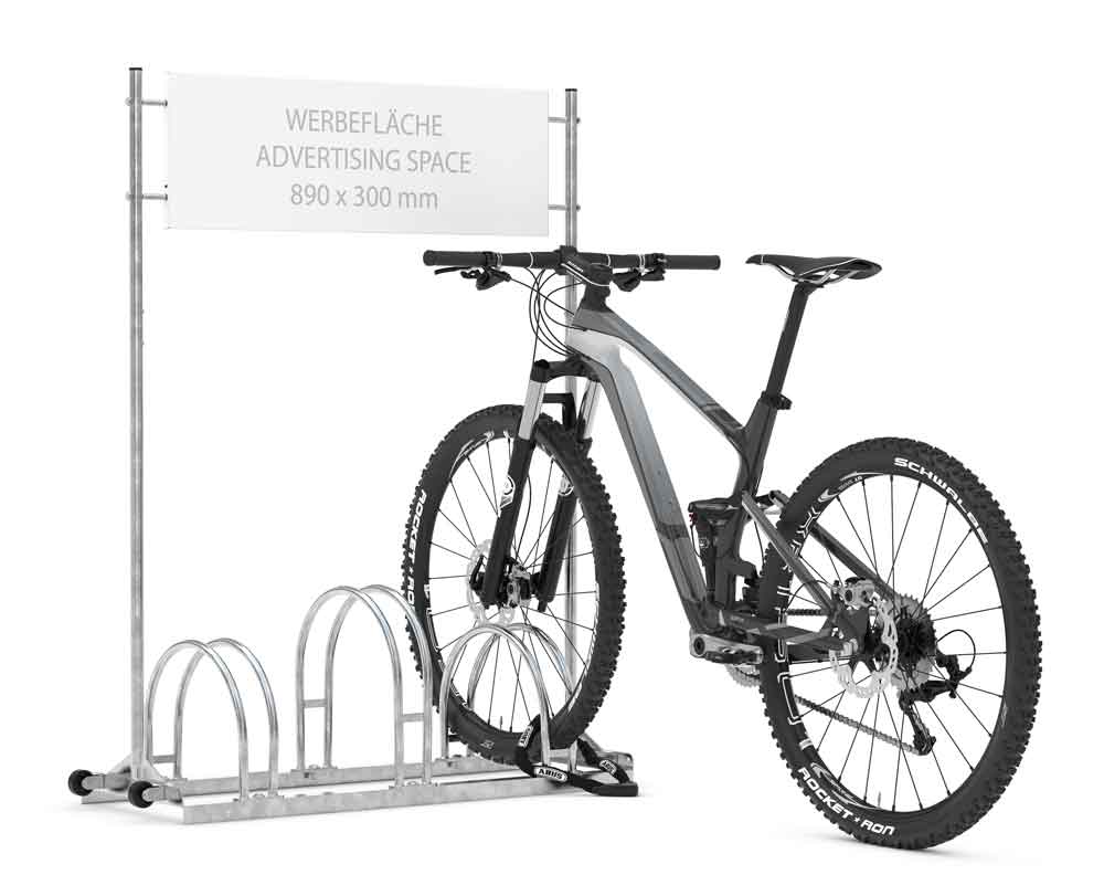 Werbefahrradständer BW 5000 - Werbefläche 890 x 300 mm - 3 bzw. 6 Einstellplätze zweiseitig Werbefahrradständer BW 5000 - Werbefläche 890 x 300 mm - 3 bzw. 6 Einstellplätze zweiseitig
