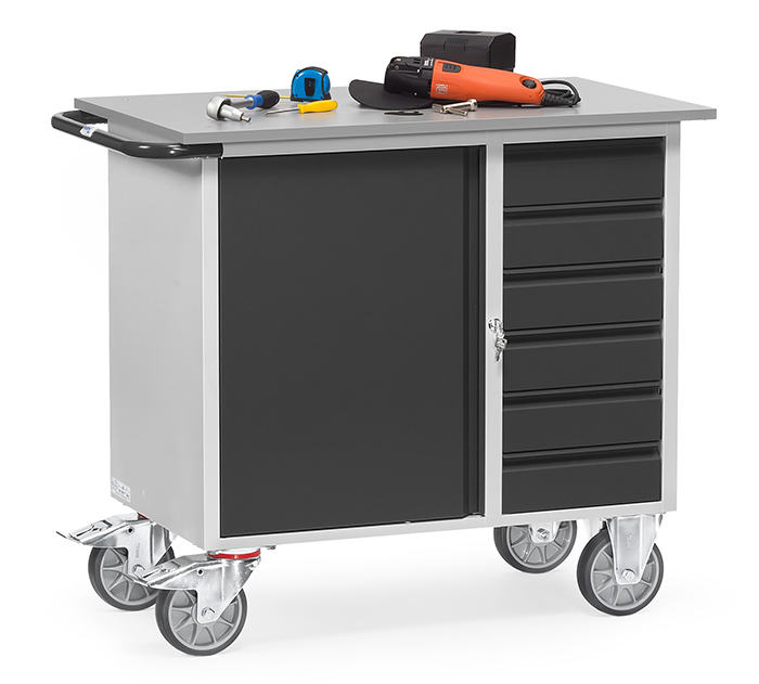 2450_7016_live-b97aaa Werkstattwagen GREY EDITION - Schrank mit 3 Böden und 6 Schubladen - Tragkraft 400 kg