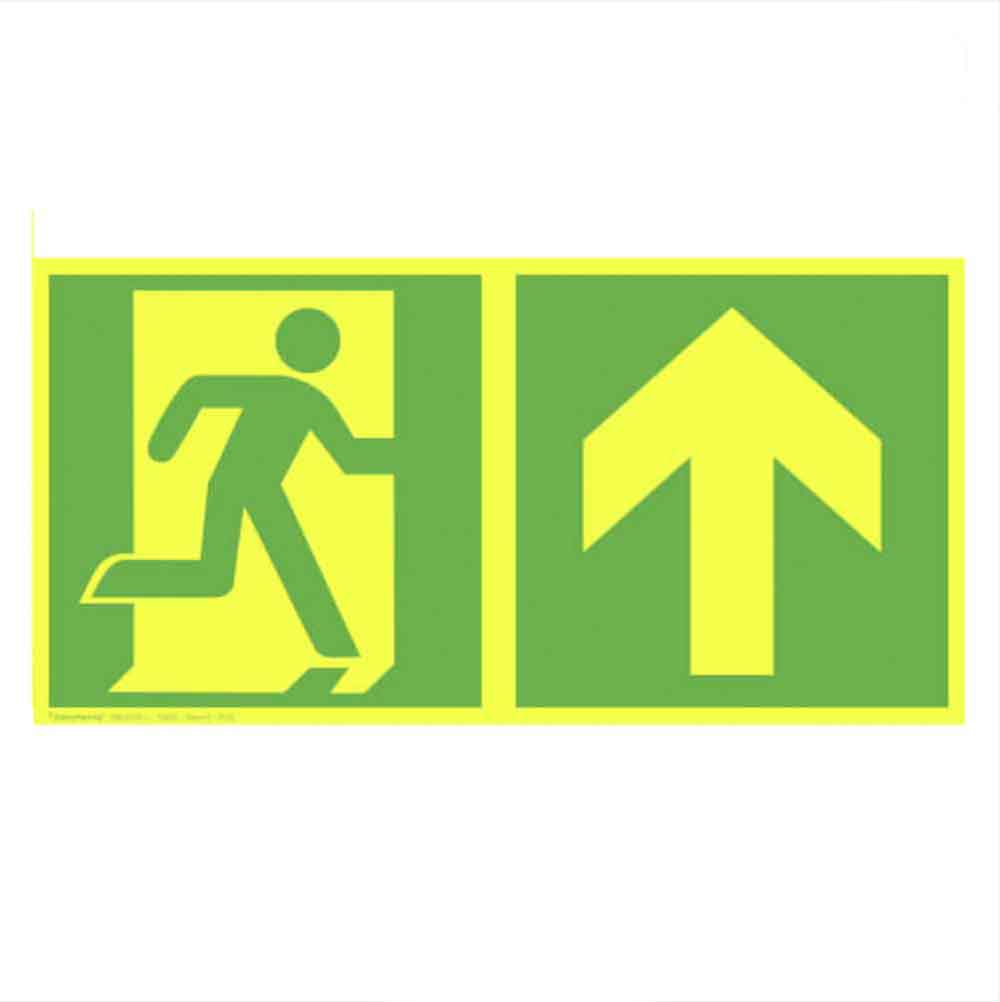 Fluchtwegschild PLUS - Notausgang rechts mit Zusatzzeichen: Richtungsangabe aufwärts bzw. geradeaus Fluchtwegschild PLUS - Notausgang rechts mit Zusatzzeichen: Richtungsangabe aufwärts bzw. geradeaus