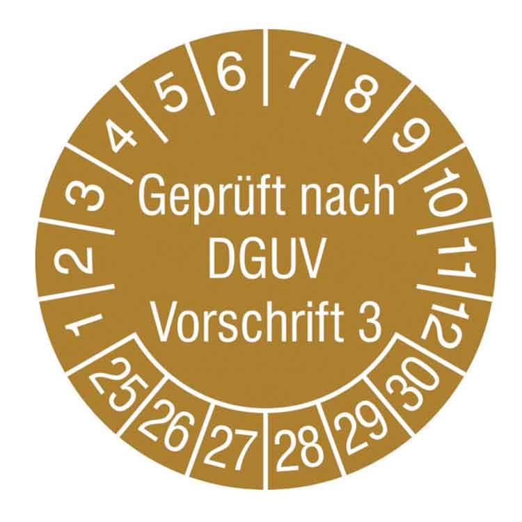 Prüfplakette Geprüft nach DGUV Vorschrift 3 - in Jahresfarbe - Dokumentenfolie