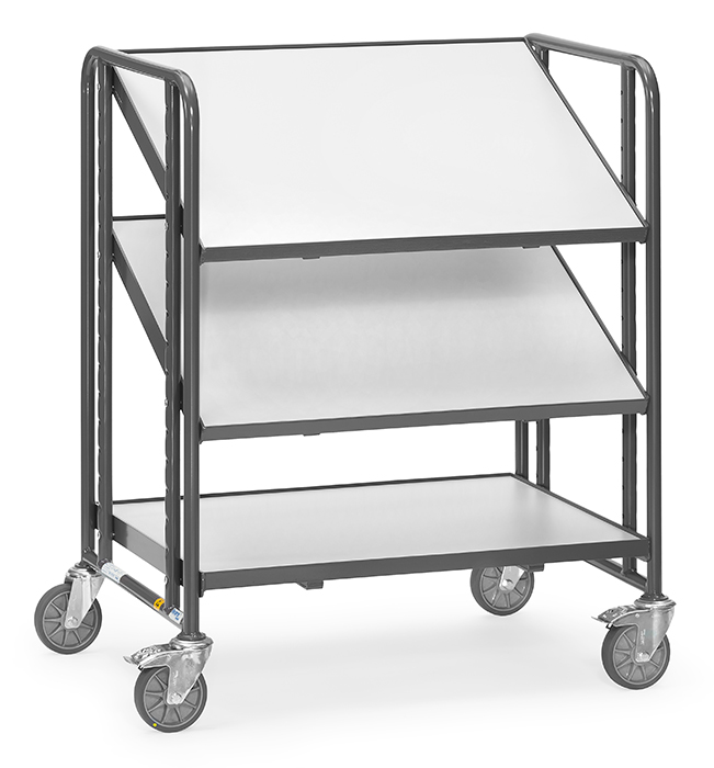 9391-a9817e ESD-Eurokastenwagen - elektrisch leitfähig - 3 Etagenrahmen mit Holzwerkstoffplatten - für je 2 Eurokästen