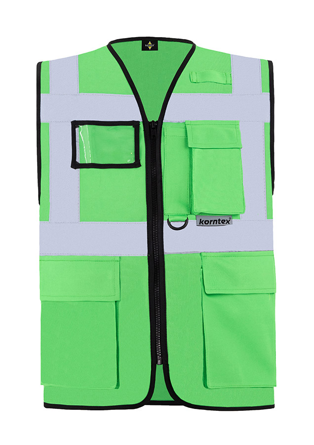 Korntex® Warnweste „Berlin“ - Multifunktional mit Taschen - Waldgrün/Signal-Gelb - XXL