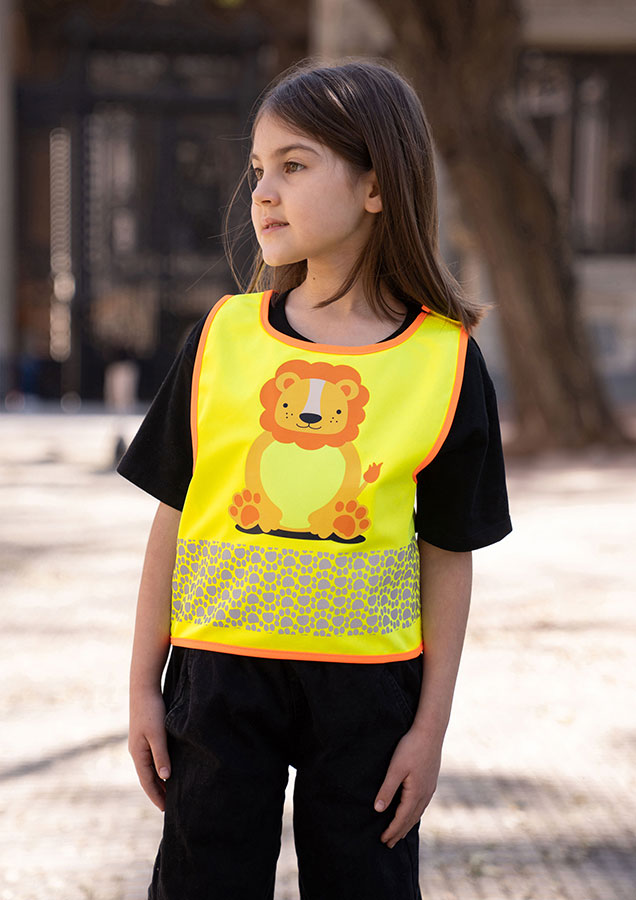 Korntex® Kinder Warnweste „Funtastic Wildlife“ - CO2 Neutral - Signal-Gelb/Einhorn - XXS