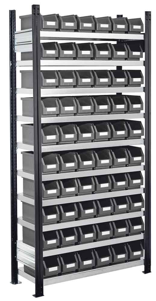 RasterPlan® - Steckregal Modell 11 - komplett mit Lagersichtkästen - Grund- und Anbaufeld