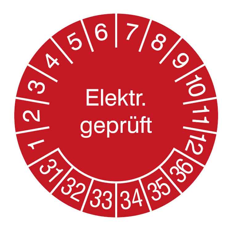 Prüfplakette Elektrisch Geprüft - in Jahresfarbe - Dokumentenfolie