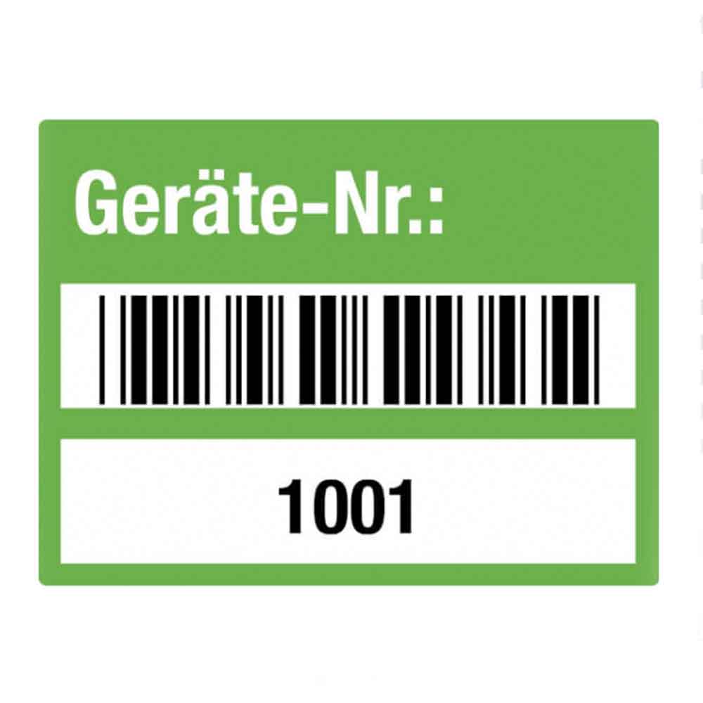 Inventar-Etikett - Geräte-Nr.: - mit Barcode und fortlaufend nummeriert 1001-2000 - VOID-Folie auf Rolle