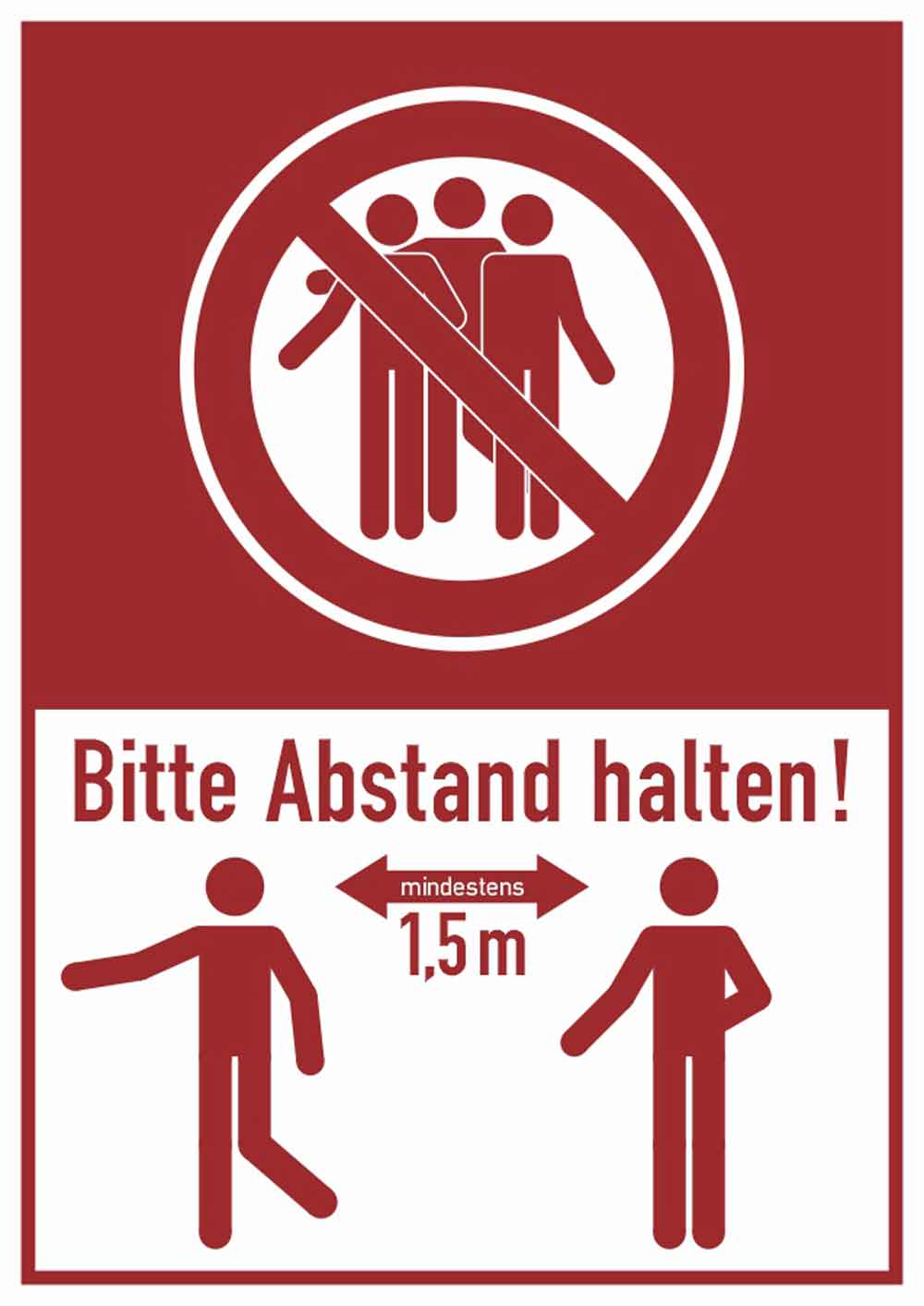 Hinweis-Kombischild - Hartschaum - Bitte mind. 1,5 Meter Abstand halten!
