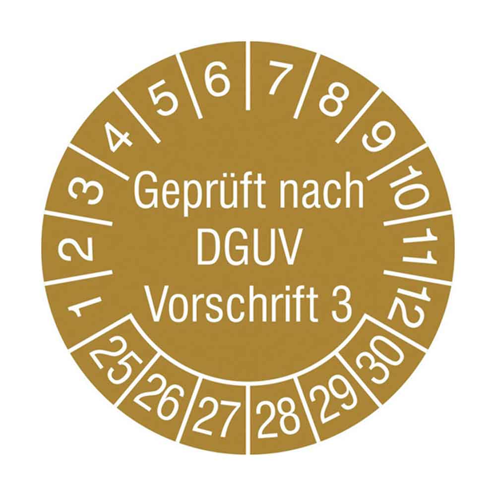 Prüfplakette auf Rolle - Geprüft nach DGUV Vorschrift 3