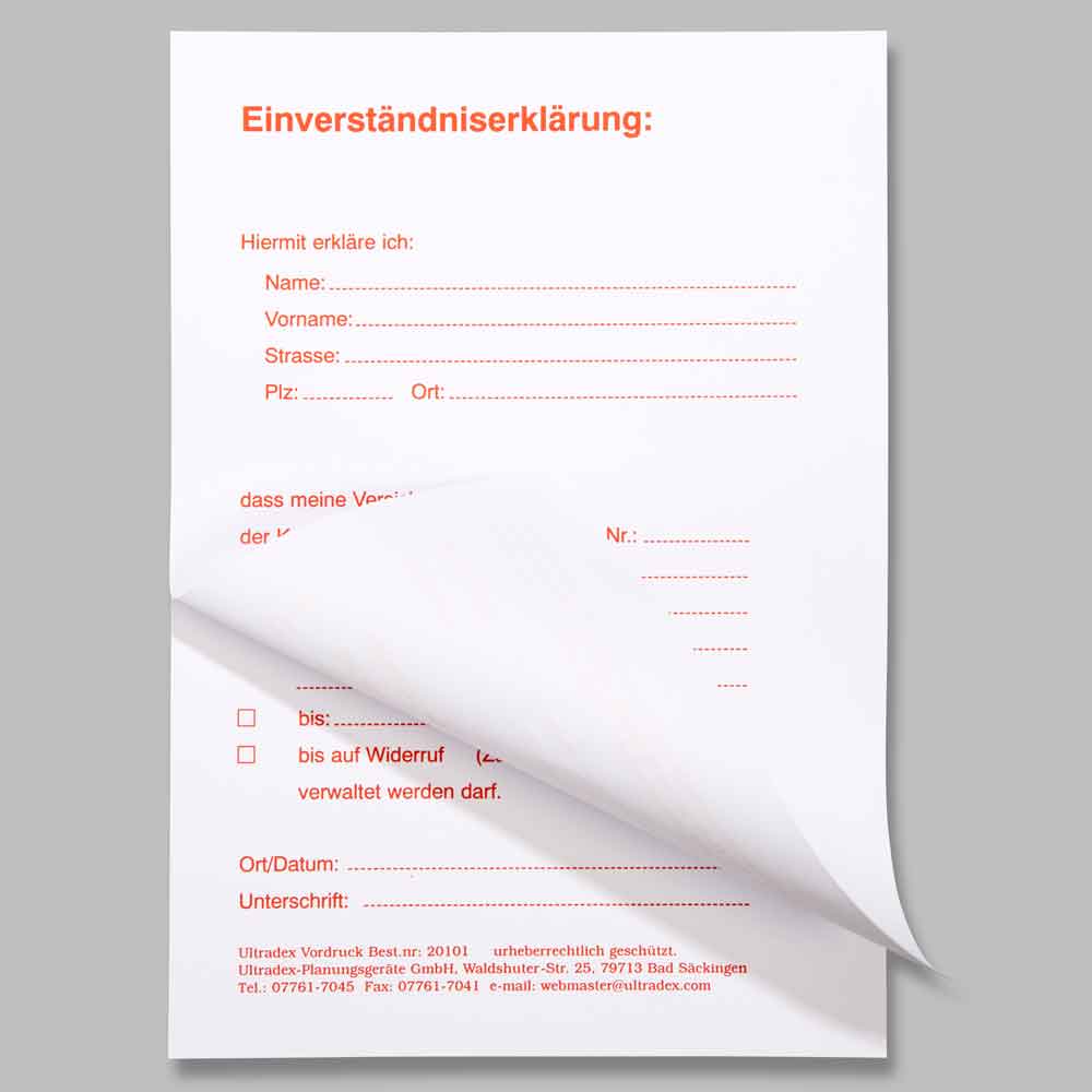Zubehör Einverständniserklärung DIN A5 - perfekt für Versichertenkartenvitrine Zubehör Einverständniserklärung DIN A5 - perfekt für Versichertenkartenvitrine