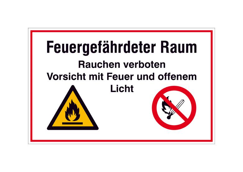 Hinweisschild - Betriebskennzeichnung - Feuergefährdeter Raum Rauchen verboten ...