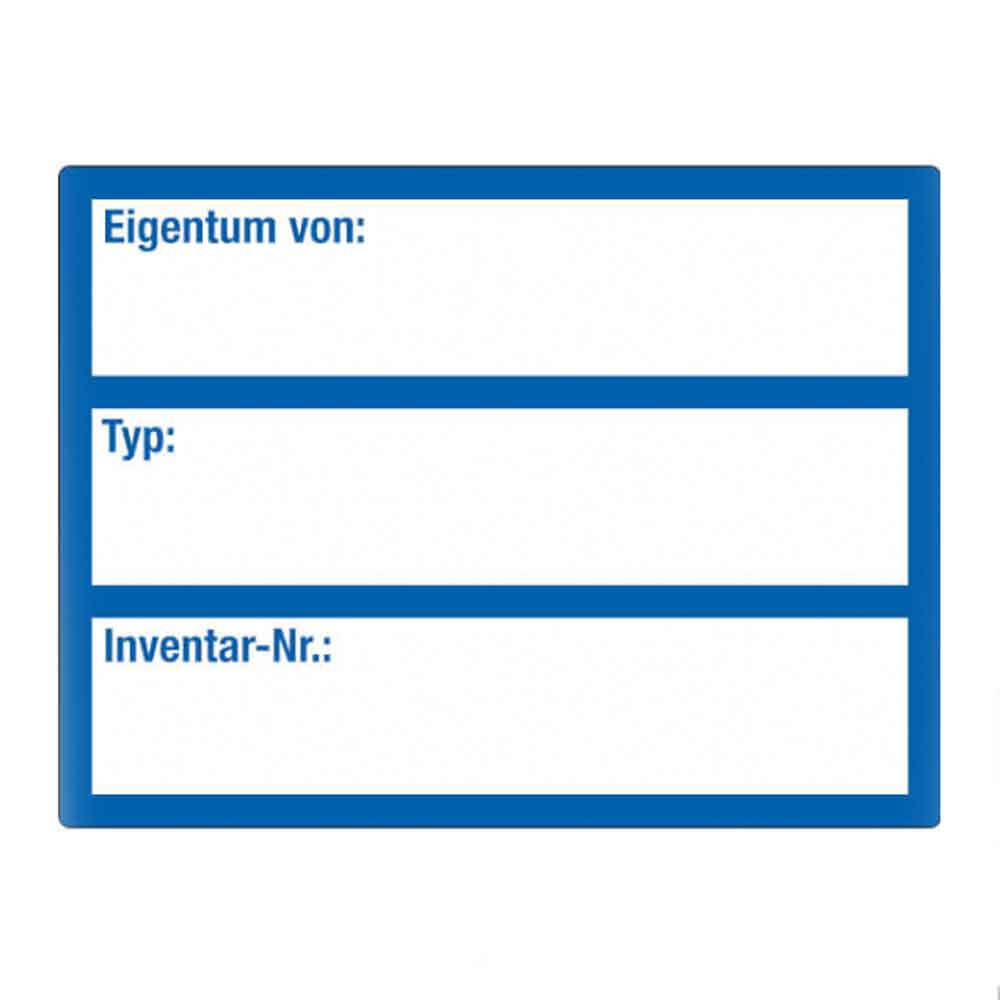 Inventar-Etikett - Eigentum von: / Typ: / Inventar-Nr.: - VOID-Folie auf Bogen - mit 3 Beschriftungsfeldern