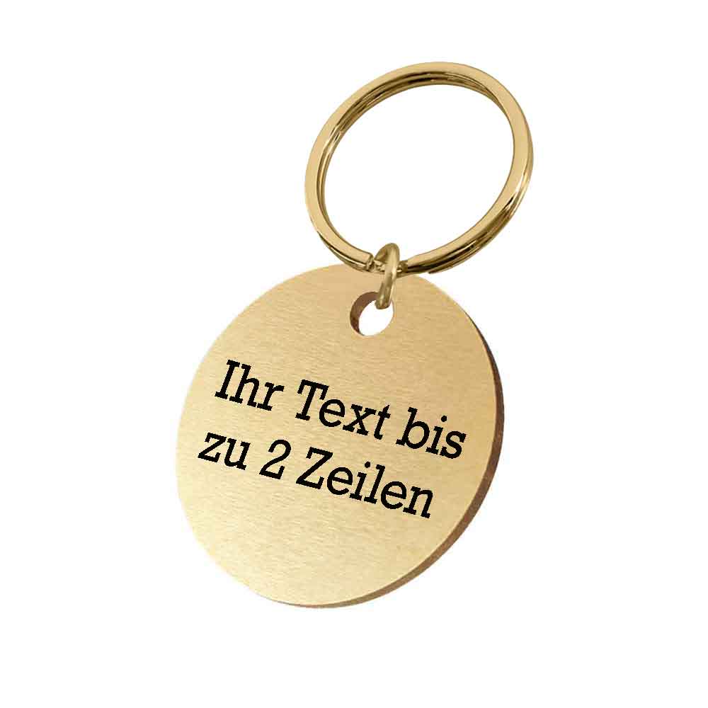 Kennzeichnungsmarken Messing mit Schlüsselring - 2-zeiliger Text schwarz graviert