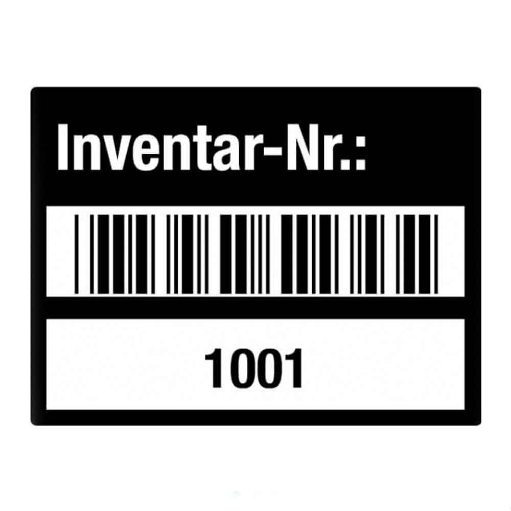 Inventar-Etikett - Inventar-Nr.: - mit Barcode und fortlaufend nummeriert 1001-2000 - VOID-Folie auf Rolle