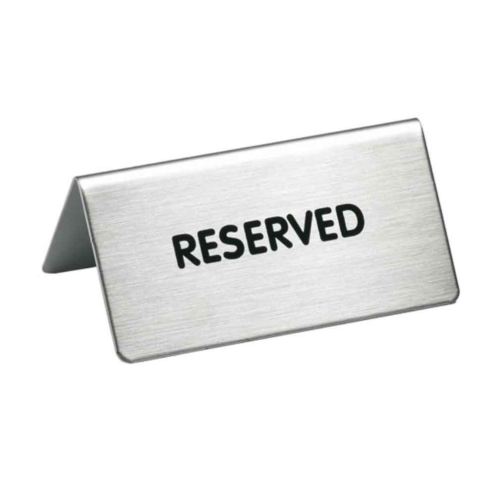 Tischaufsteller aus gebürstetem Edelstahl - mit Aufschrift: RESERVED Tischaufsteller aus gebürstetem Edelstahl - mit Aufschrift: RESERVED