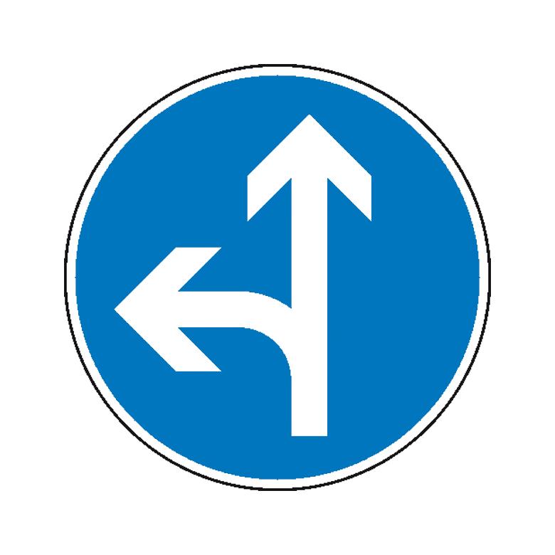 Verkehrszeichen - StVO - Vorgeschriebene Fahrtrichtung geradeaus und links - 2 Größen