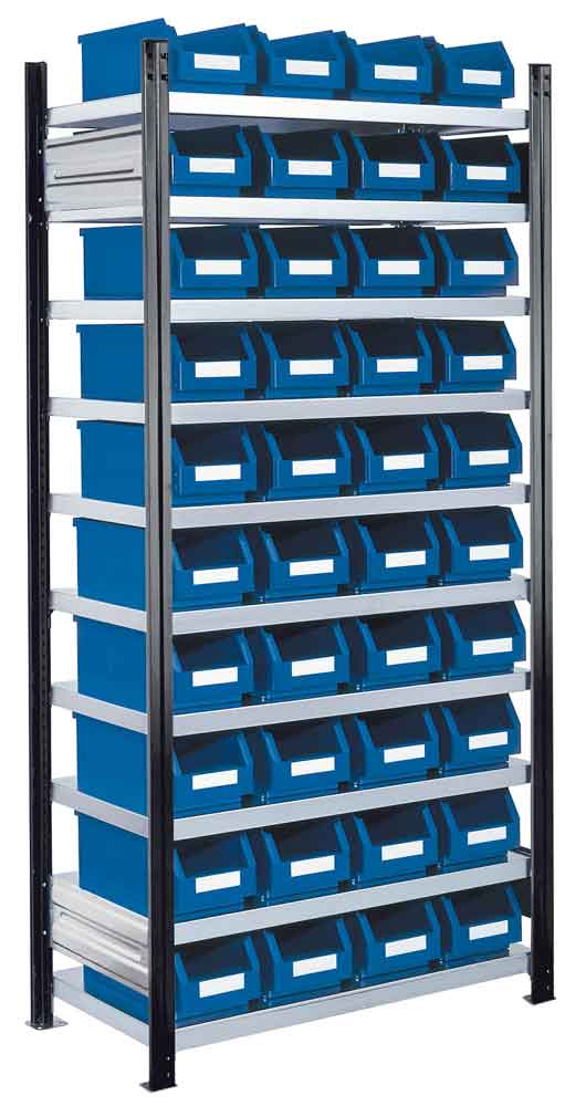 RasterPlan® - Steckregal Modell 13 - komplett mit Lagersichtkästen - Grund- und Anbaufeld