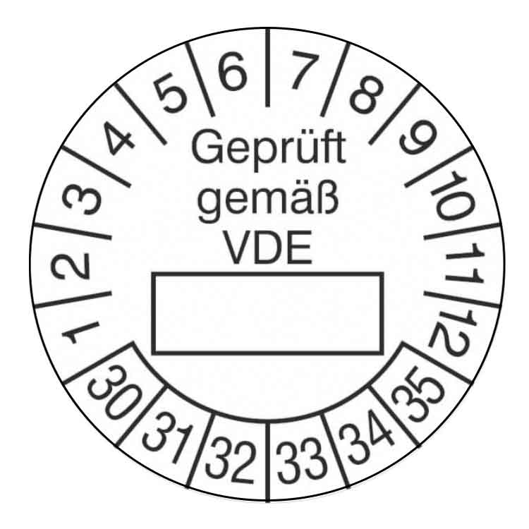 Prüfplakette Geprüft gemäß VDE - in Weiss