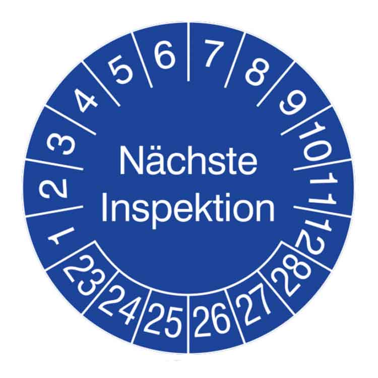 Prüfplakette - Nächste Inspektion - in Jahresfarbe - Dokumentenfolie