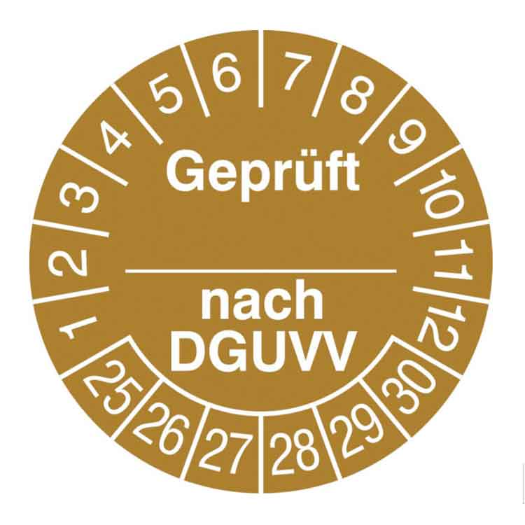 Prüfplakette - Geprüft nach ... DGUVV - in Jahresfarbe - Dokumentenfolie