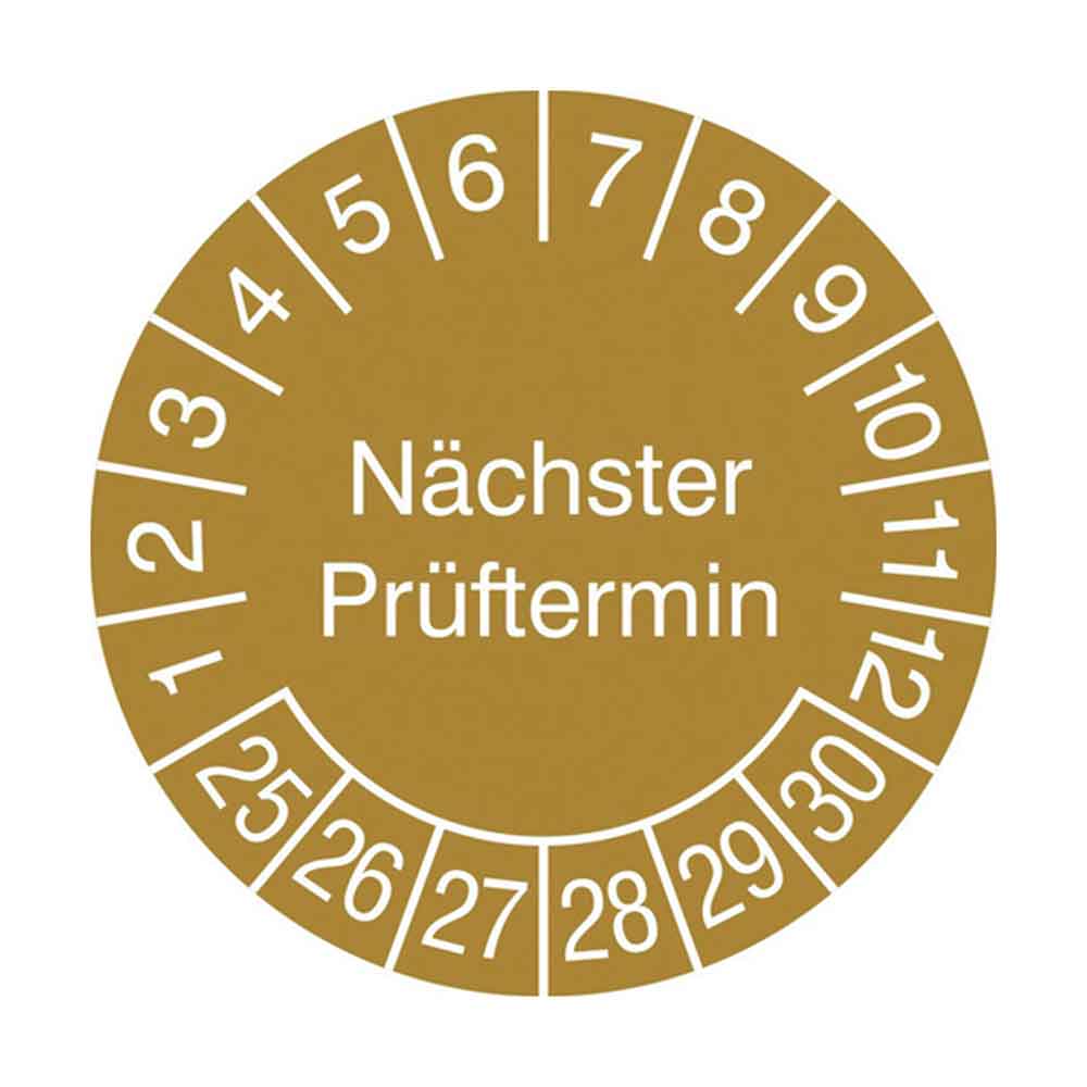 38-18-030-2-00-25-056-naechster-prueftermin-25-30-8b0321 Prüfplakette auf Bogen - in Jahresfarbe und Schutzlackierung - Nächster Prüftermin
