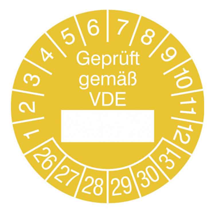 Prüfplakette Geprüft gemäß VDE - in Jahresfarbe