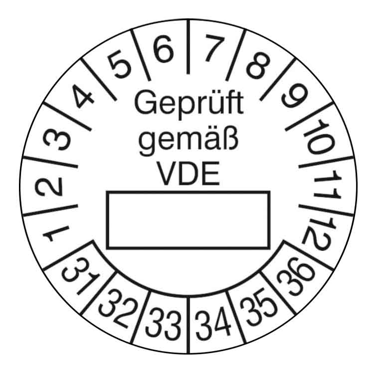 Prüfplakette Geprüft gemäß VDE - in Weiss