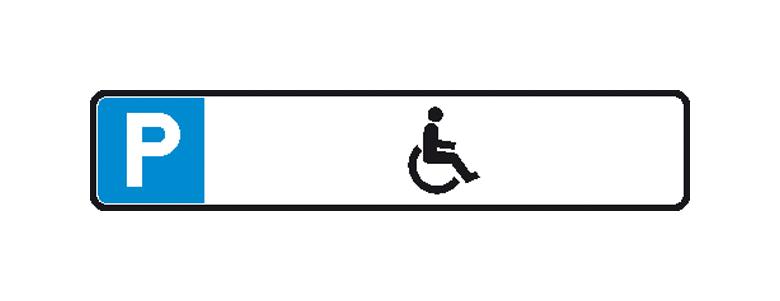 Parkplatzschild zur Reservierung - Symbol: P - Rollstuhlfahrer