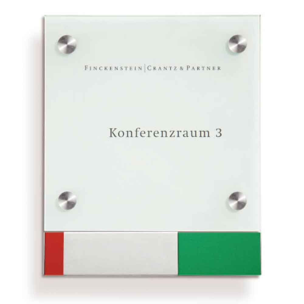 CRISTALLO Schild mit Frei-Besetzt-Anzeige - rahmenlos - 2 x 4 mm Sicherheitsglas - hochwertige Edelstahlhalter CRISTALLO Schild mit Frei-Besetzt-Anzeige - rahmenlos - 2 x 4 mm Sicherheitsglas - hochwertige Edelstahlhalter